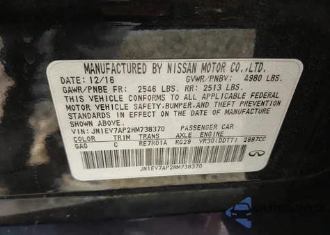 2017 Infiniti Q50 3.0T Premium from USA, damaged, VIN JN1EV7AP2HM738370